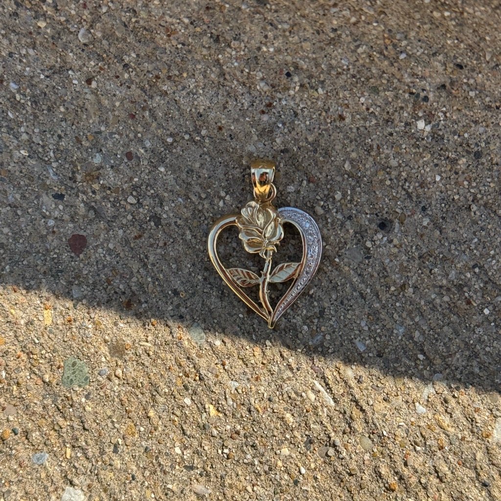 14k Two Tone Rose Heart Pendant